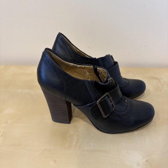 Seychelles Shoes Womens Size 8.5 Black Leather Buckle Heels Zip Bootie Retro - Picture 4 of 7